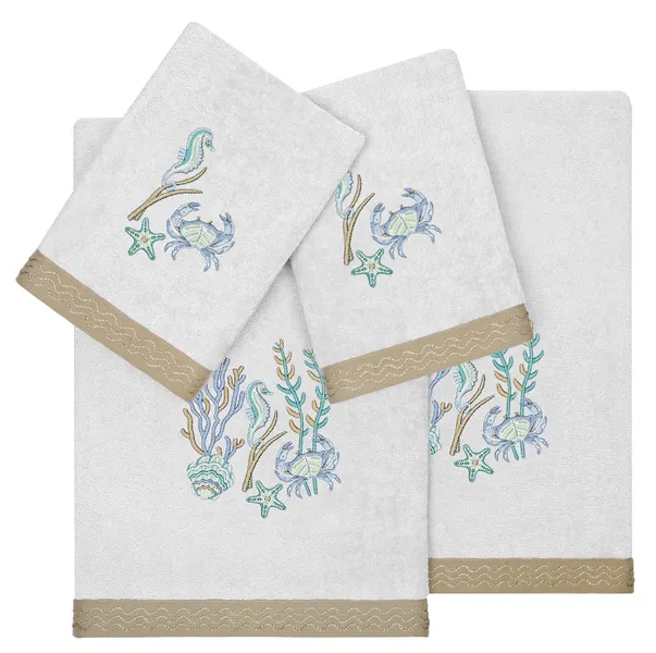 Linum Home Textiles 100% Turkish Cotton AARON 4PC Embellished Towel Set