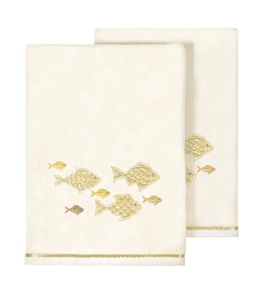 Linum Home Textiles 100% Turkish Cotton FIGI 2PC Embellished Bath Towel Set