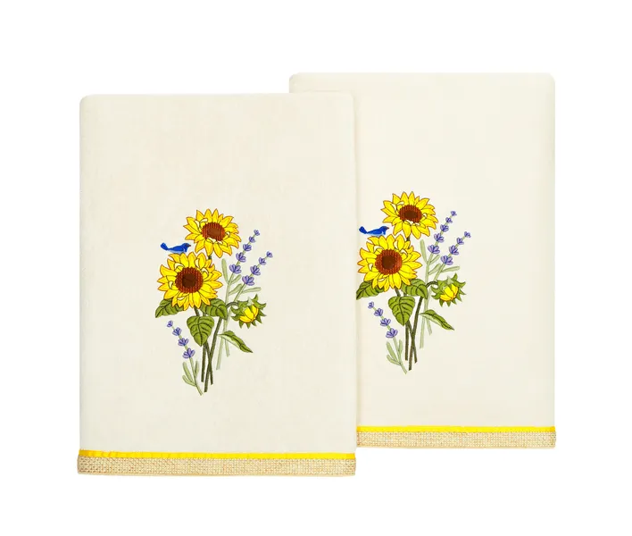 Linum Home Textiles 100% Turkish Cotton GIRASOL 2PC Embellished Bath Towel Set