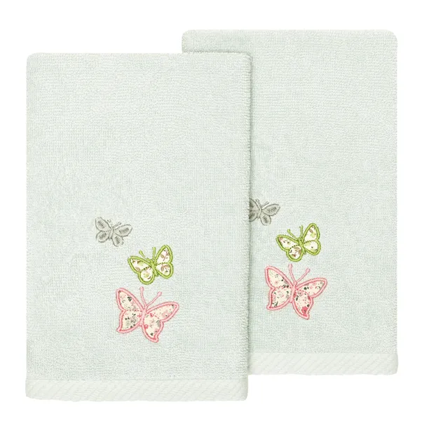 Linum Home Textiles 100% Turkish Cotton MARIPOSA 2PC Emb Fingertip Towel Set