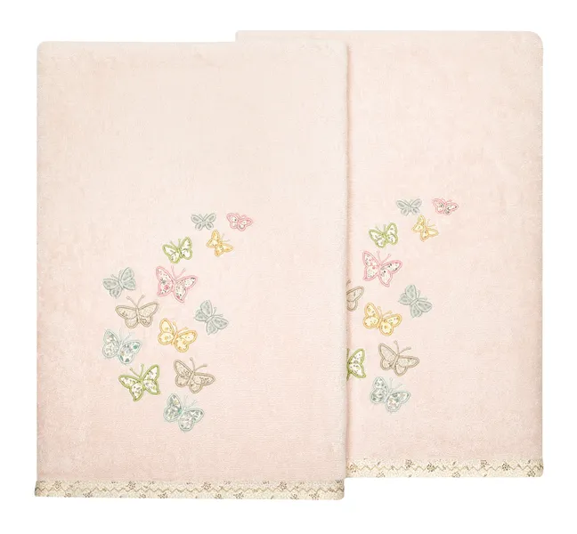 Linum Home Textiles 100% Turkish Cotton MARIPOSA 2PC Embellished Bath Towel Set
