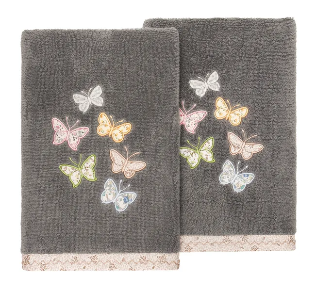 Linum Home Textiles 100% Turkish Cotton MARIPOSA 2PC Embellished Hand Towel Set