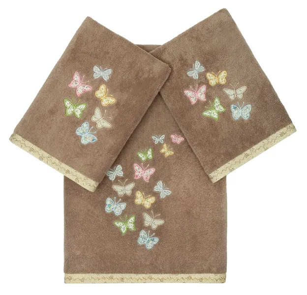 Linum Home Textiles 100% Turkish Cotton MARIPOSA 3PC Embellished Towel Set