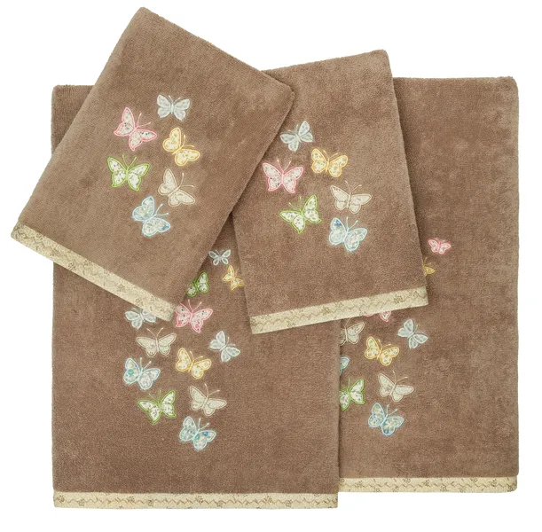 Linum Home Textiles 100% Turkish Cotton MARIPOSA 4PC Embellished Towel Set