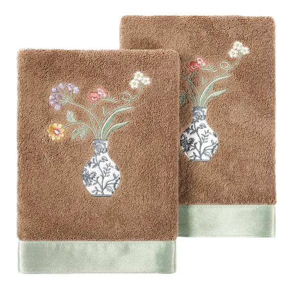 Linum Home Textiles 100% Turkish Cotton STELLA 2PC Embellished Hand Towel Set