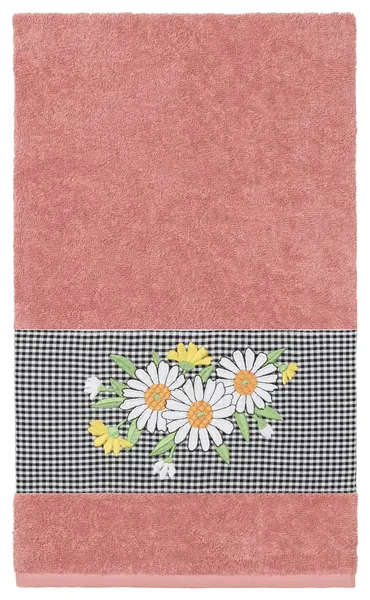 Linum Home Textiles Turkish Cotton Daisy Embellished Bath Towel, Tea Rose