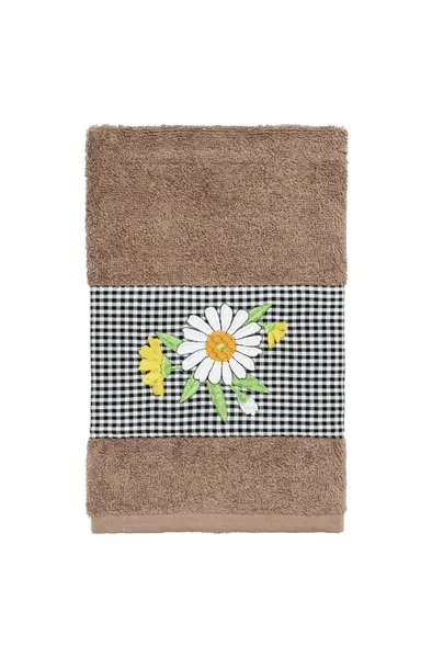 Linum Home Textiles Turkish Cotton Daisy Embellished Hand Towel, Latte