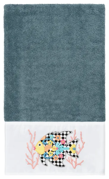 Linum Home Textiles Turkish Cotton Feliz Embellished Bath Towel, Teal