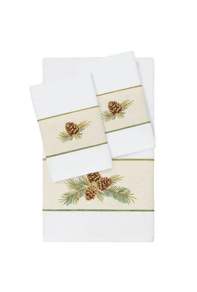 Linum Home Textiles Turkish Cotton Pierre 3-Piece Embellished Towel Set, White