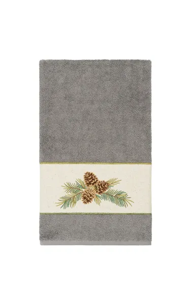 Linum Home Textiles Turkish Cotton Pierre Embellished Bath Towel, Dark Gray