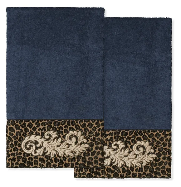 Linum Home Turkish Cotton April 2-Piece Bath Towel Set, Midnight Blue