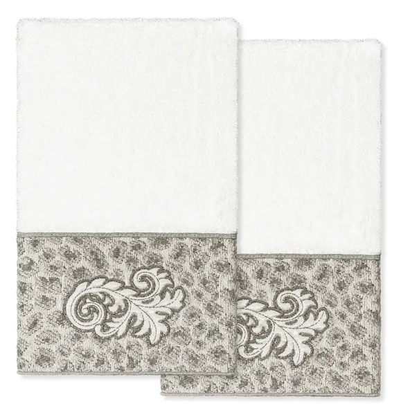 Linum Home Turkish Cotton April 2-Piece Embellished Hand Towel Set, White