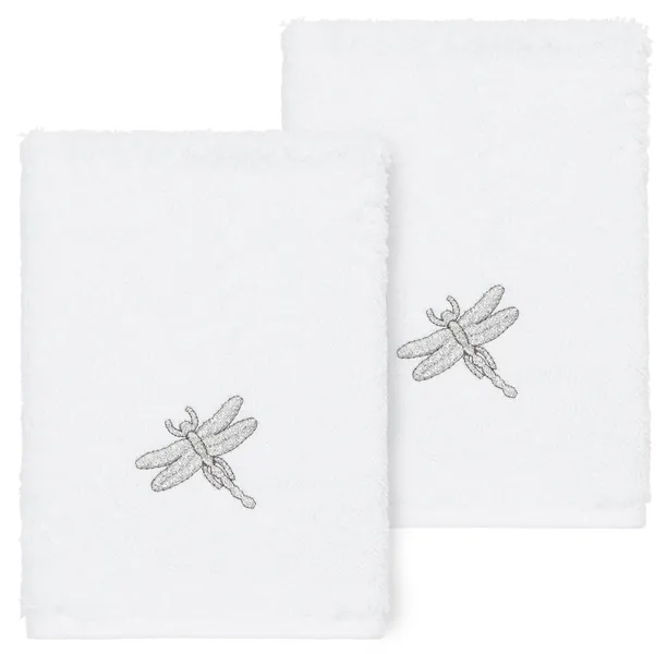 Linum Home Turkish Cotton Braelyn 2-Piece Embellished Washcloth Set, White
