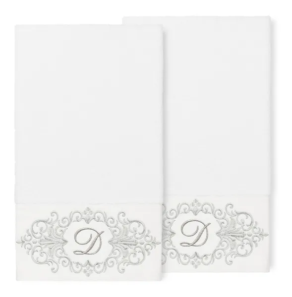 Linum Home Turkish Cotton Monica 2-Piece Embellished Bath Towel Set, White