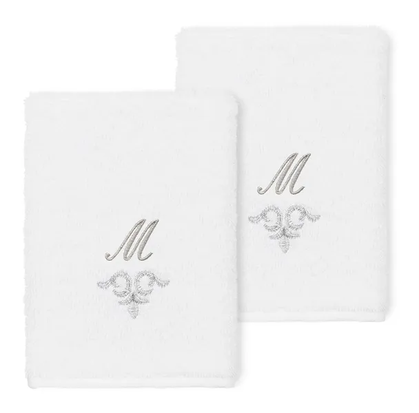 Linum Home Turkish Cotton Monica 2-Piece Embellished Washcloth Set, White
