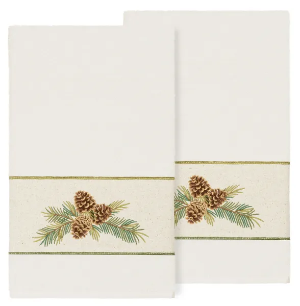 Linum Home Turkish Cotton Pierre 2-Piece Embellished Bath Towel Set, Cream