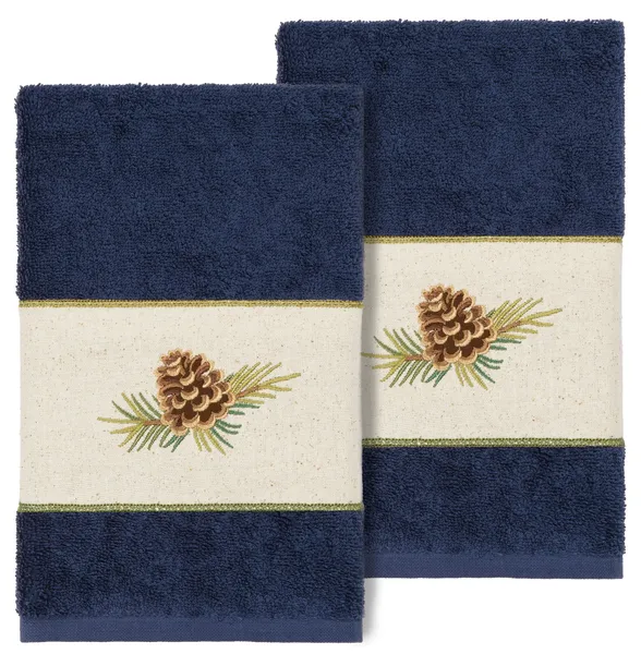 Linum Home Turkish Cotton Pierre 2-Piece Hand Towel Set, Midnight Blue