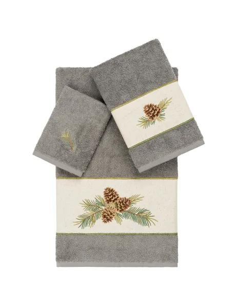 Linum Home Turkish Cotton Pierre 3-Piece Embellished Towel Set, Dark Gray