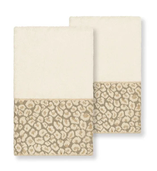 Linum Home Turkish Cotton Spots 2-Piece Embellished Hand Towel Set, Cream