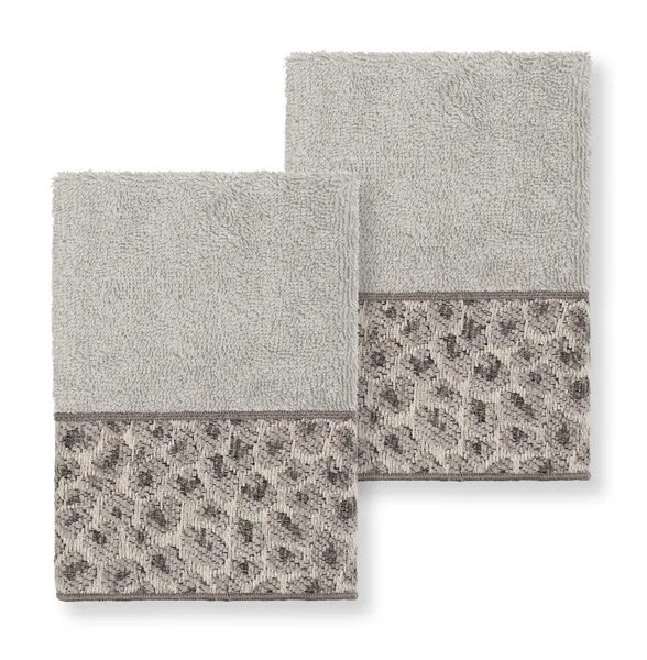 Linum Home Turkish Cotton Spots 2-Piece Embellished Washcloth Set, Light Gray