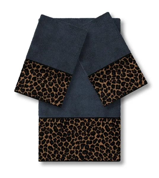 Linum Home Turkish Cotton Spots 3-Piece Embellished Towel Set, Midnight Blue