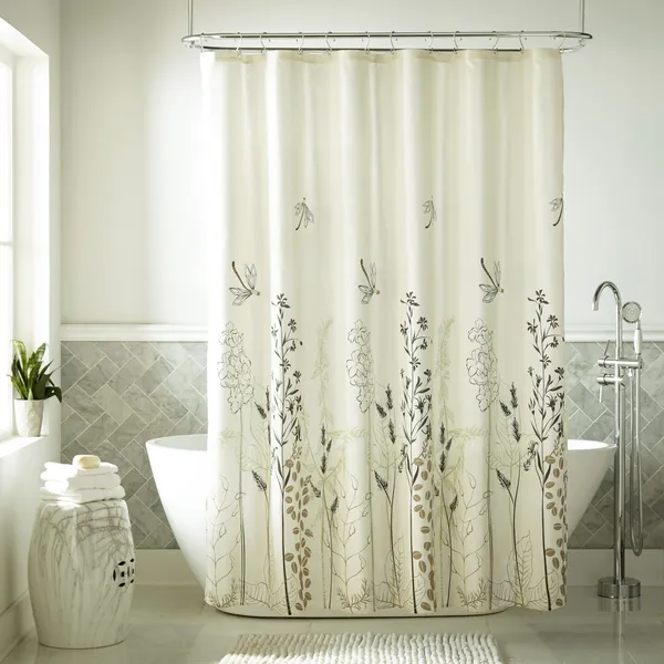 Lioyd Microfiber Flower Print Shower Curtain, White/Green, 72, X 72 in