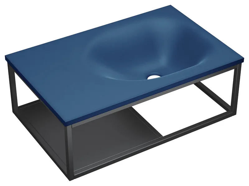 Lisse 24" Rectangle Concrete Wall-Mount Sink, Royal Blue With Black Frame