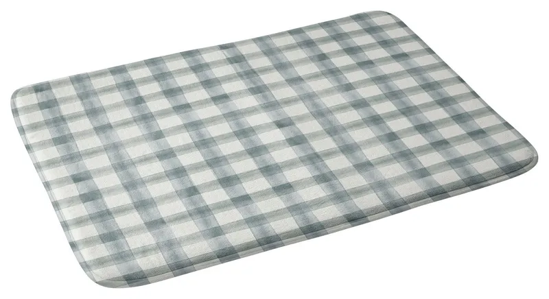 Little Arrow Design Co Watercolor Plaid Muted Blue Memory Foam Bath Mat 24x36"