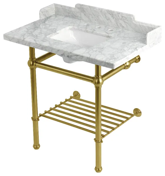 LMS36MBSQB7 36" Console Sink with Brass Legs (8-Inch, 3 Hole)