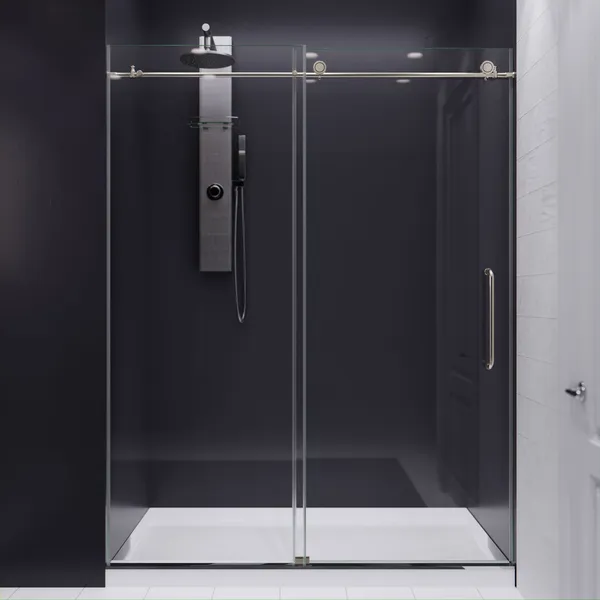 Lone Series 60" W x 76" H Frameless Sliding Shower Door, Brushed Nickel