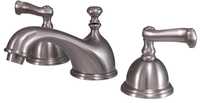 Low Profile 3-Hole Bathroom Faucet with Elegant Scrolled Handles, Brushed Nickel