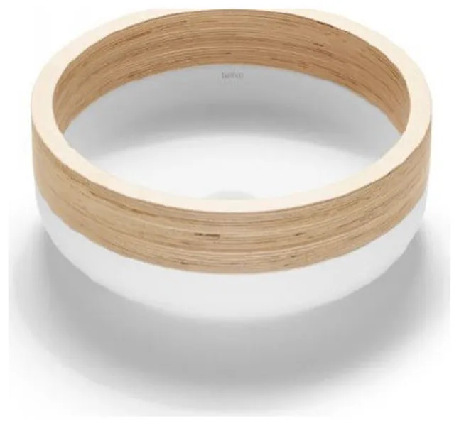 Lucca Solid Surface bathroom vessel sink. Natural wood, White-Natural Birch
