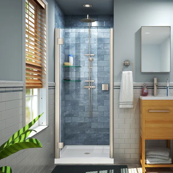 Lumen 34-35"W by 72"H Semi-Frameless Hinged Shower Door, Brushed Nickel