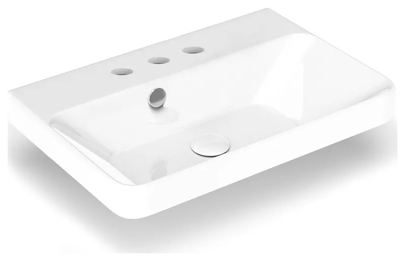 Luxury 55 WG Bathroom Sink in Glossy White, 3 Faucet Holes