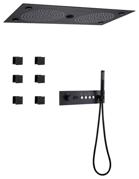Luxury Ceiling Mount Complete Shower System With Rough-in Valve, Matte Black