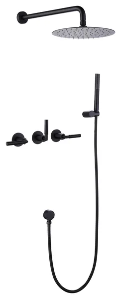 Luxury Rain Shower System With Rough-In Valve And Hand Shower, Matte Black