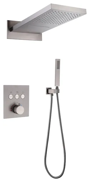 Luxury Thermostatic Shower System with Rough-in Valve & Waterfall Showerhead, Br
