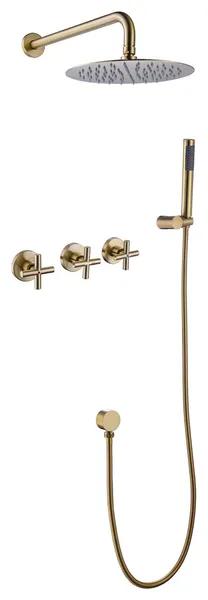 Luxury Wall Mounted Complete Shower System with Rough-in Valve, Brushed Gold