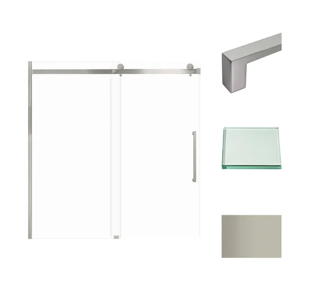 Madeline 60"x60" Frameless Shower Door With Fixed Panel, Brushed Stainless