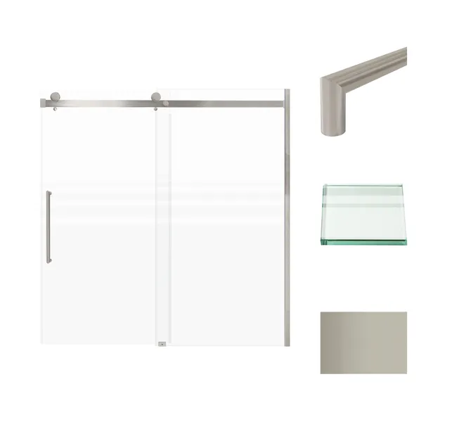 Madeline 60"x60" Frameless Shower Door With Fixed Panel, Brushed Stainless