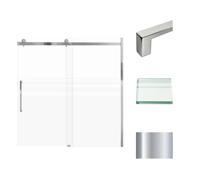 Madeline 60"x60" Frameless Shower Door With Fixed Panel, Polished Chrome
