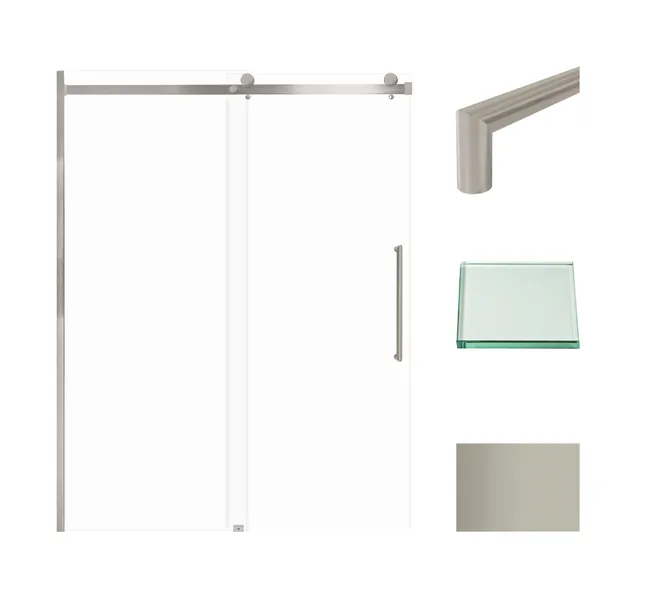 Madeline 60"x76" Frameless Shower Door With Fixed Panel, Brushed Stainless