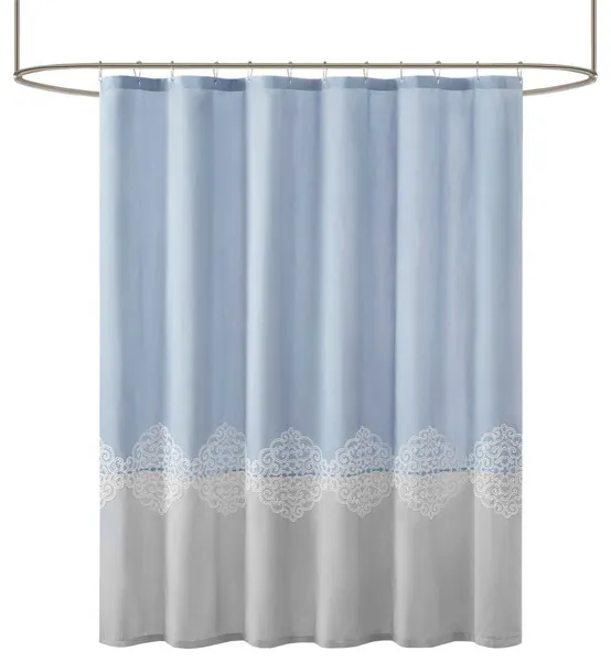 Madison Park Panache Transitional Embroidered Shower Curtain, Blue