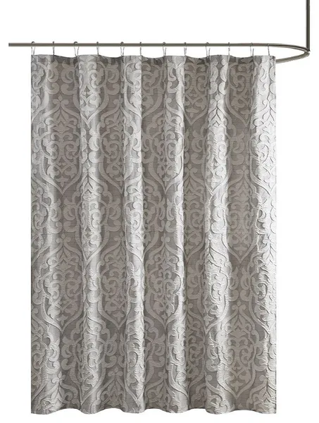 Madison Park Polyester Jacquard Shower Curtain With Silver Finish MP70-6875