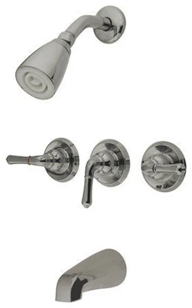 Magellan 3-Handle Tub, Shower Faucet, Water Savings Showerhead, Satin Nickel