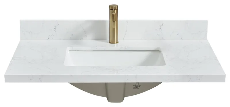 Malaga Composite Stone Vanity Top With Ceramic Sink, Grain White, 37"