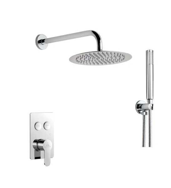 Malaga Polished Chrome Complete Shower Set, Round Shower System 10"