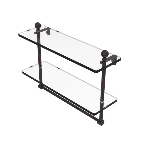 Mambo 16" Two Tiered Glass Shelf with Towel Bar, Venetian Bronze