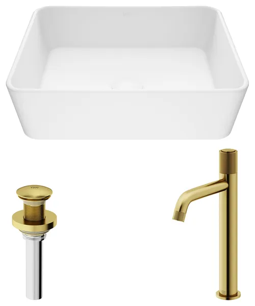 Marigold 18"L x 14"W MatteStone Vessel Sink and Apollo 12"H Faucet Set