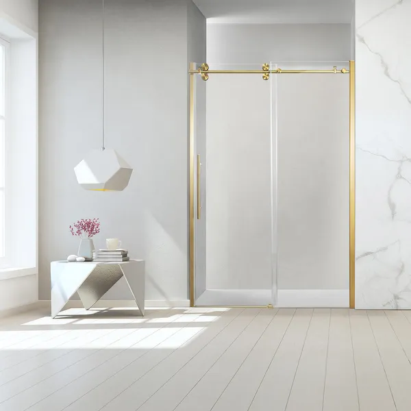 Massa 48"Wx76"H Single Sliding Frameless Shower Door, Brushed Gold